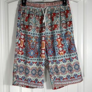 Order Plus Boho Paisley Print Drawstring Elastic Waist Wide Leg Shorts Large